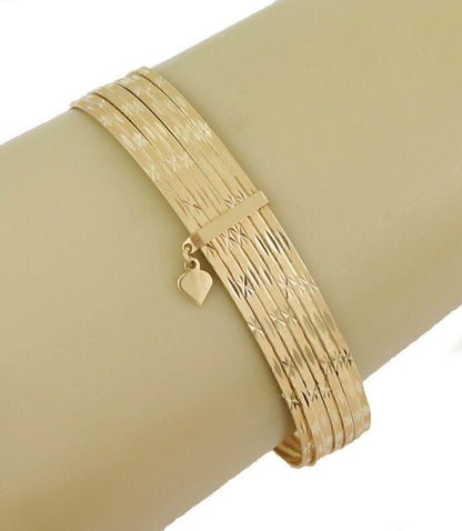 Diamond Cut Design 14k Yellow Gold 7 Slim Bangles Bracelet