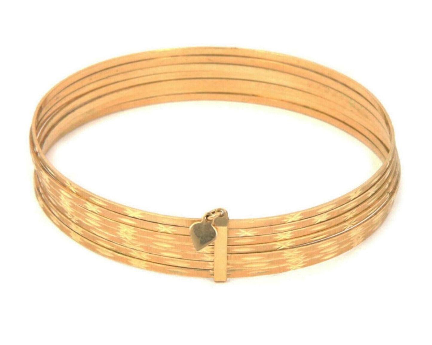 Diamond Cut Design 14k Yellow Gold 7 Slim Bangles Bracelet