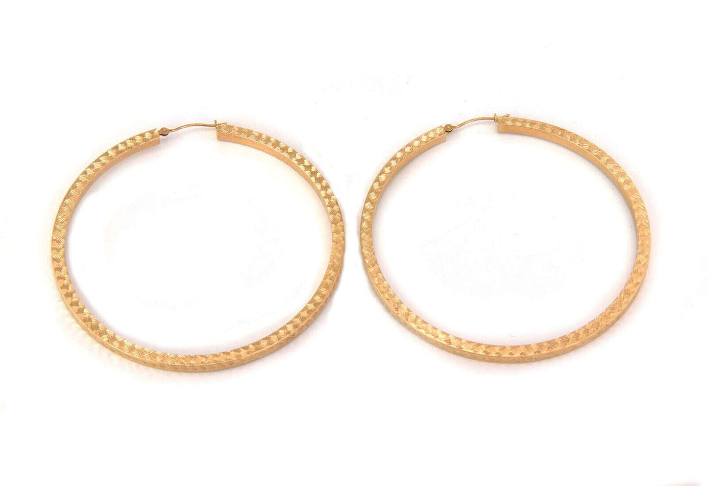 Diamond Cut Design Large 14k Yellow Gold Hoop Earrings