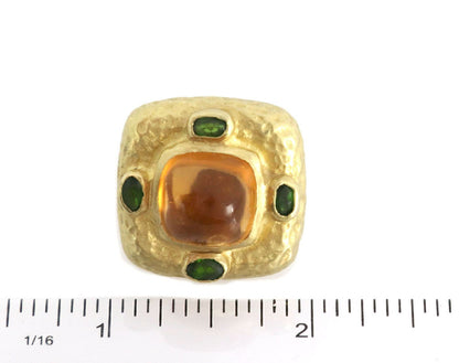 Kanaris Citrine & Tourmaline 18k Yellow Gold Hammered Square Huggie Earrings