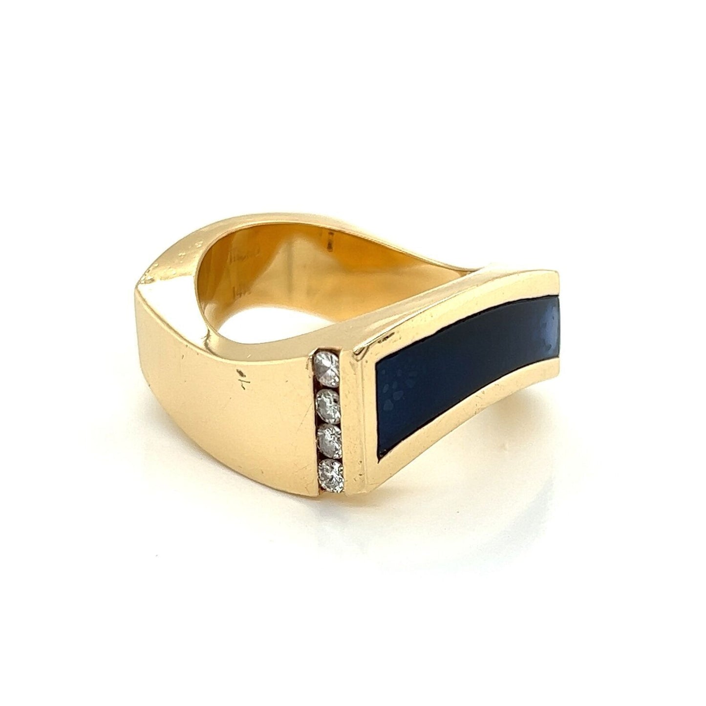 Robert Trisco Diamond Lapis Inlaid 14k Yellow Gold Fancy Men's Ring - Size 10