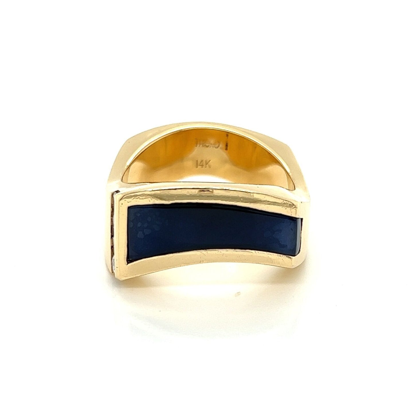 Robert Trisco Diamond Lapis Inlaid 14k Yellow Gold Fancy Men's Ring - Size 10