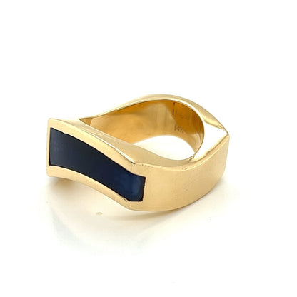 Robert Trisco Diamond Lapis Inlaid 14k Yellow Gold Fancy Men's Ring - Size 10