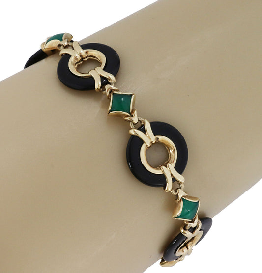 Diamond Green Black Onyx 14k Yellow Gold Circle Link Bracelet