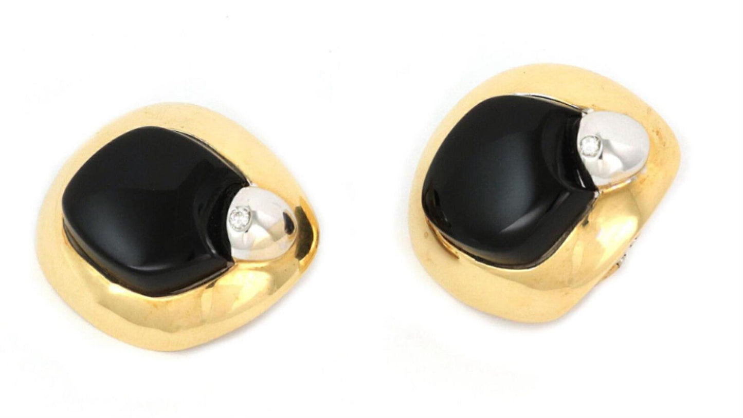 Talento Diamond Onyx 18k Two Tone Gold Fancy Post Clip Earrings