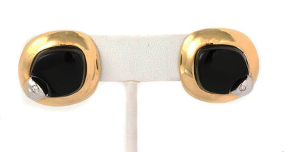 Talento Diamond Onyx 18k Two Tone Gold Fancy Post Clip Earrings