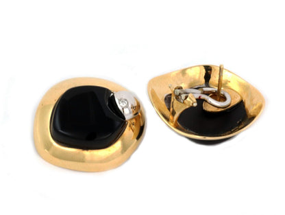 Talento Diamond Onyx 18k Two Tone Gold Fancy Post Clip Earrings