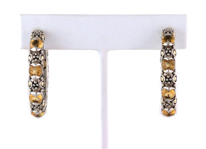 John Hardy Jaisalmer Citrine 18k Yellow Gold Sterling Silver Hoop Earrings