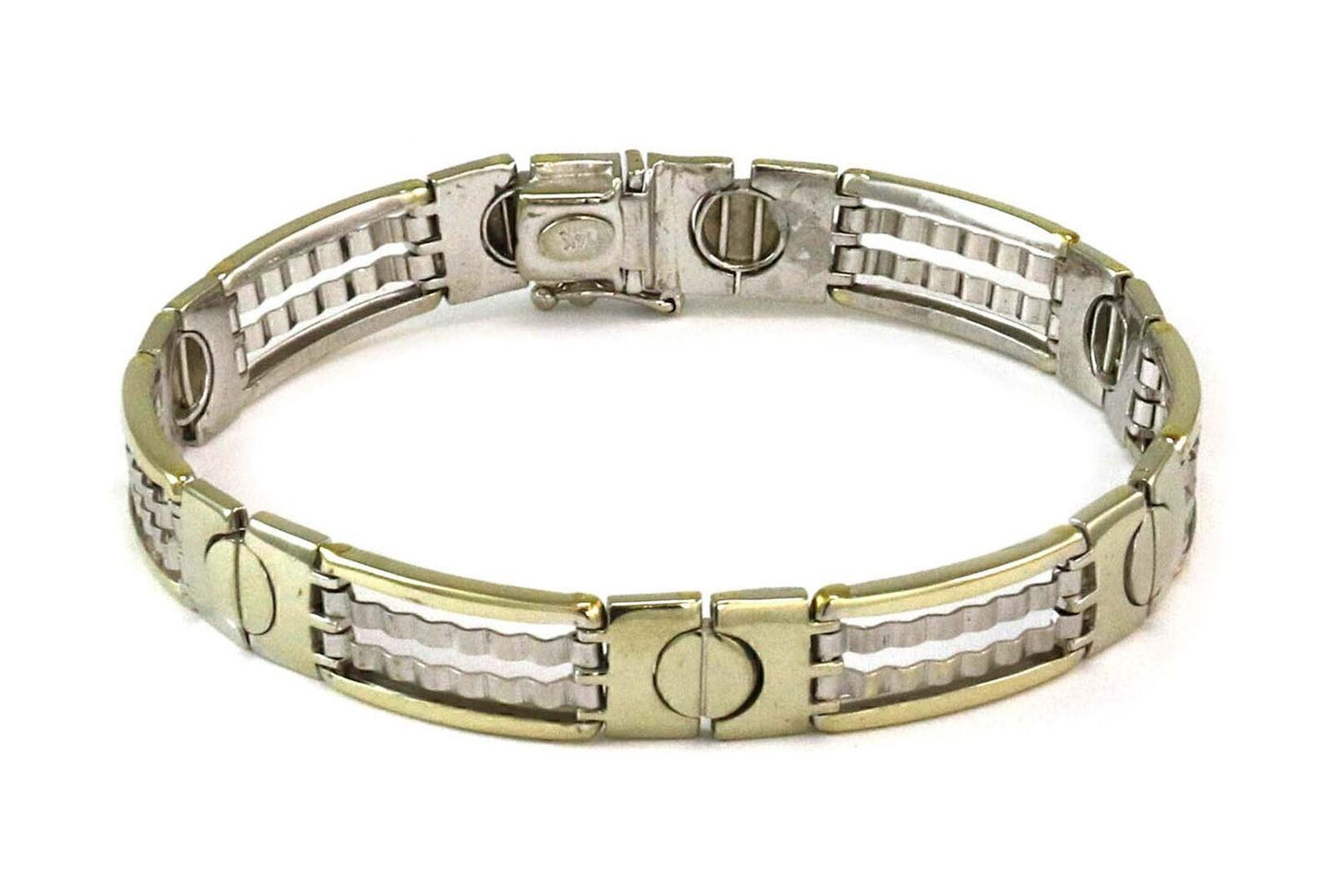 Screw Motif & Bar 14k Two Tone Gold Link Bracelet