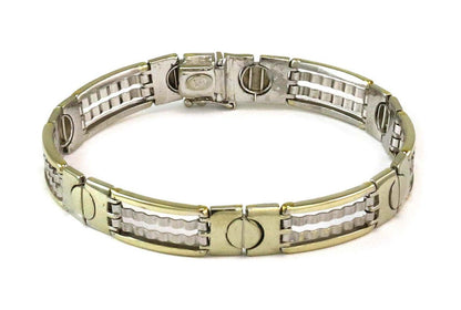 Screw Motif & Bar 14k Two Tone Gold Link Bracelet