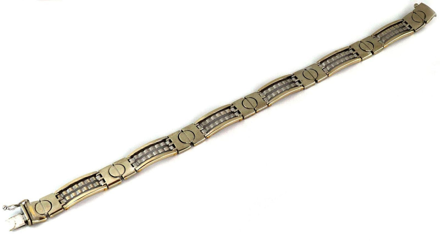 Screw Motif & Bar 14k Two Tone Gold Link Bracelet