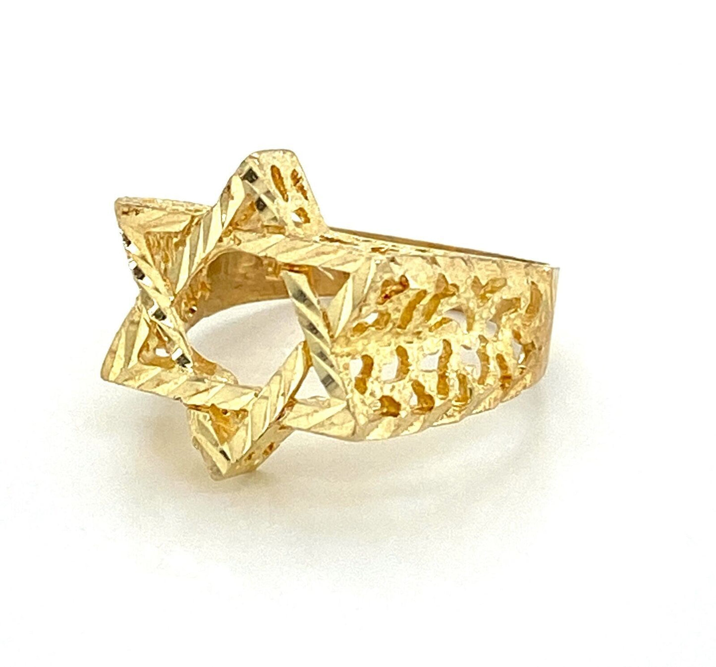 Star of David Diamond Cut Design 10k Yellow Gold Ring - Size 8.5