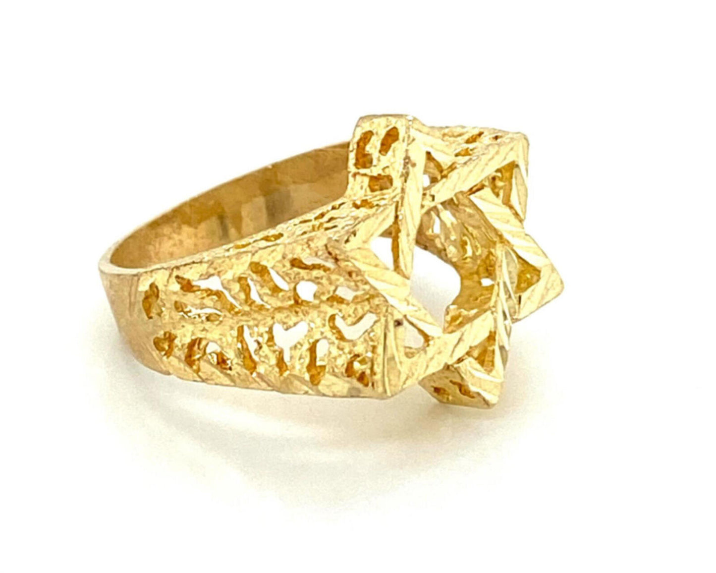 Star of David Diamond Cut Design 10k Yellow Gold Ring - Size 8.5