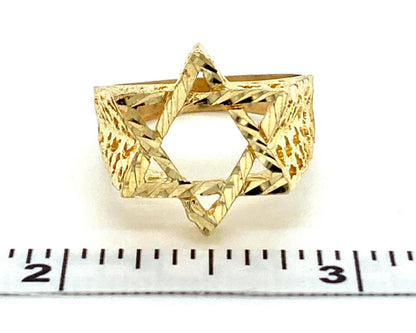 Star of David Diamond Cut Design 10k Yellow Gold Ring - Size 8.5