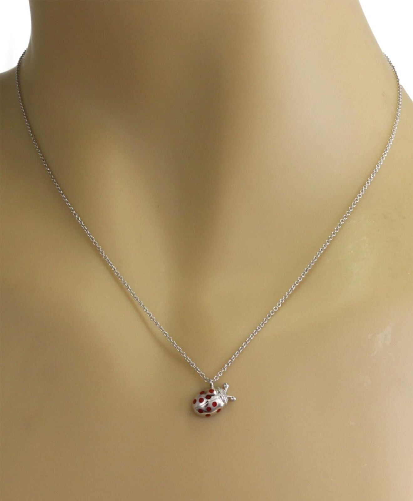 Tiffany & Co. Diamond Red Enamel 18k White Gold Lady Bug Pendant Necklace