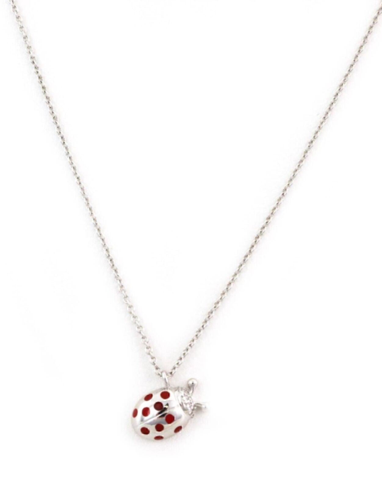 Tiffany & Co. Diamond Red Enamel 18k White Gold Lady Bug Pendant Necklace