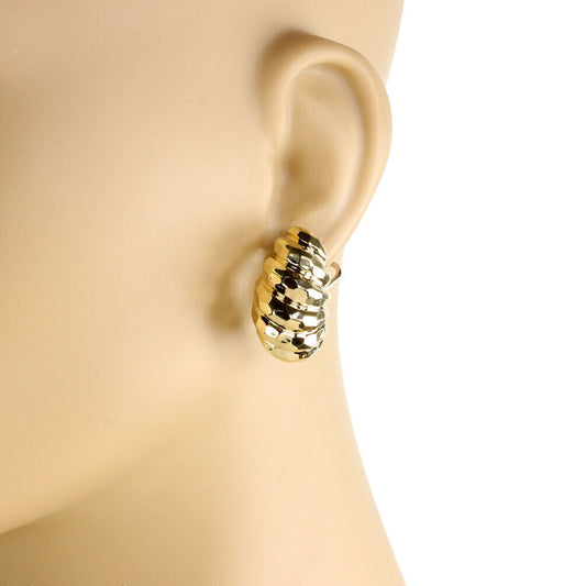 Henry Dunay Hammered Shell 18k Gold Oval Curved Clip On Non Pierced Earrings