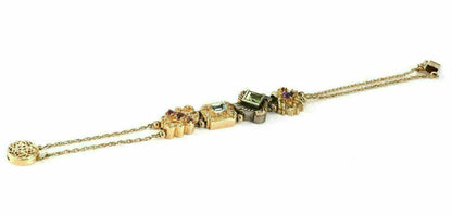 Multicolor Gems 14k Gold & Sterling 4 Charms Double Chain  Bracelet