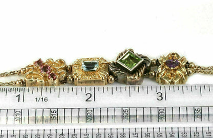 Multicolor Gems 14k Gold & Sterling 4 Charms Double Chain  Bracelet