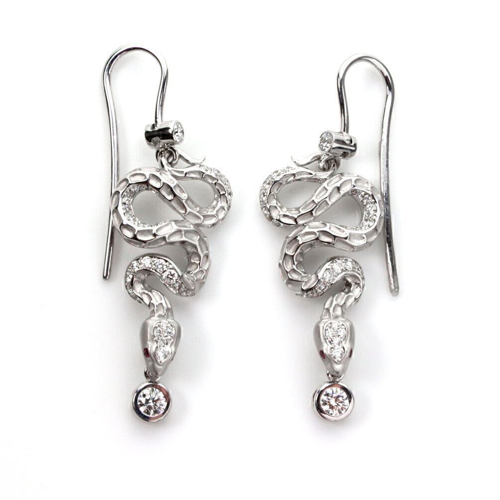 Magerit Diamond & Red Sapphire 18k White Gold Coiled Snake Dangle Earrings