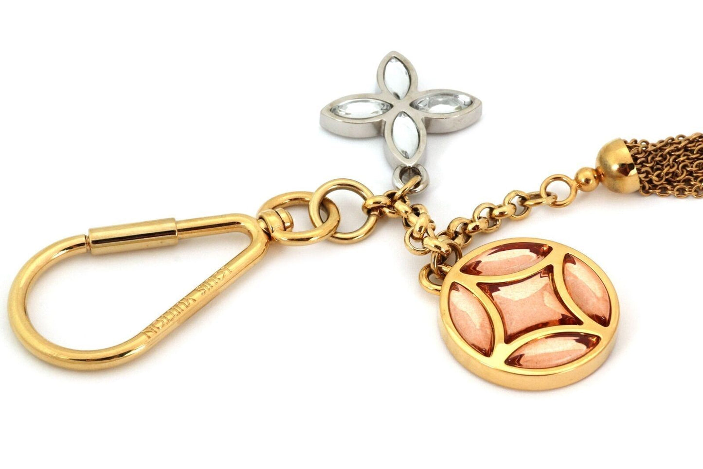 Louis Vuitton Monogram Crystal Gold Metal Finish Tassel Bag Charm Key Ring