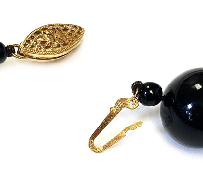 Diamond & 13.5mm Onyx Beads 14k Yellow Gold Necklace