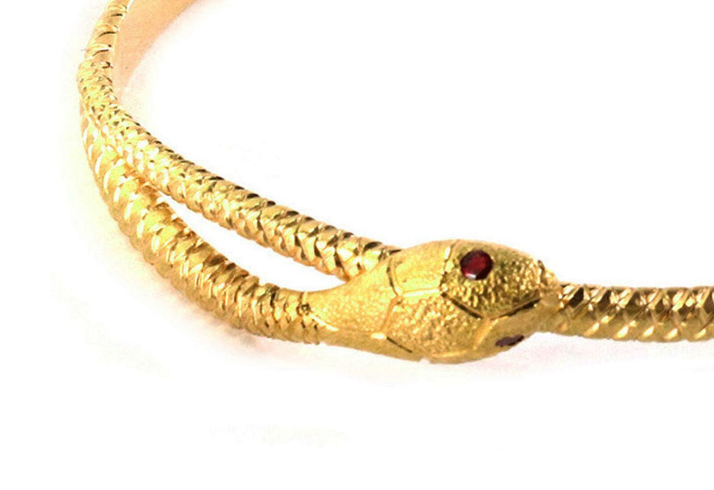 Ruby Textured Snake Bypass 18k Yellow Gold Bangle Bracelet
