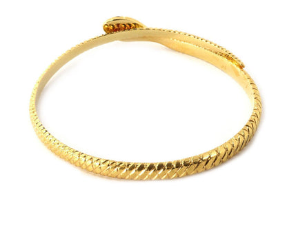 Ruby Textured Snake Bypass 18k Yellow Gold Bangle Bracelet