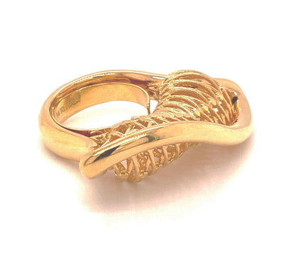 Filigree Basket Twisted 14k Yellow Gold Open Long Top Ring - Size 7