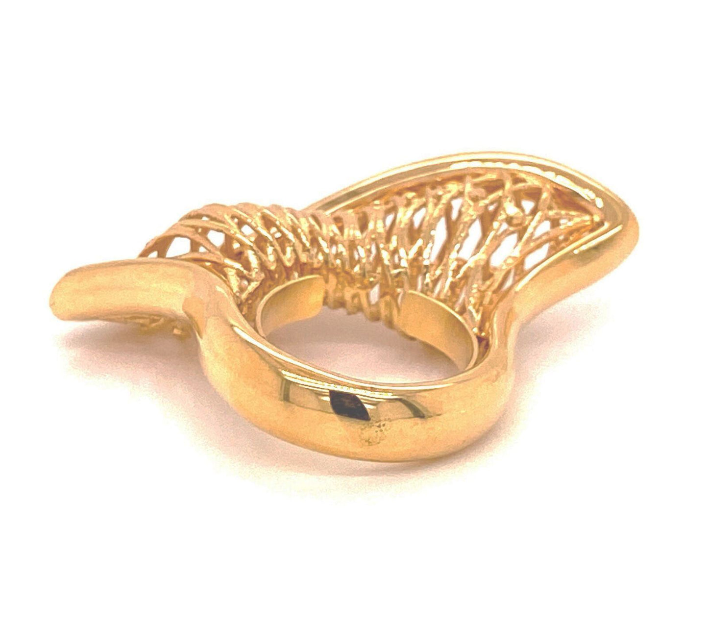 Filigree Basket Twisted 14k Yellow Gold Open Long Top Ring - Size 7