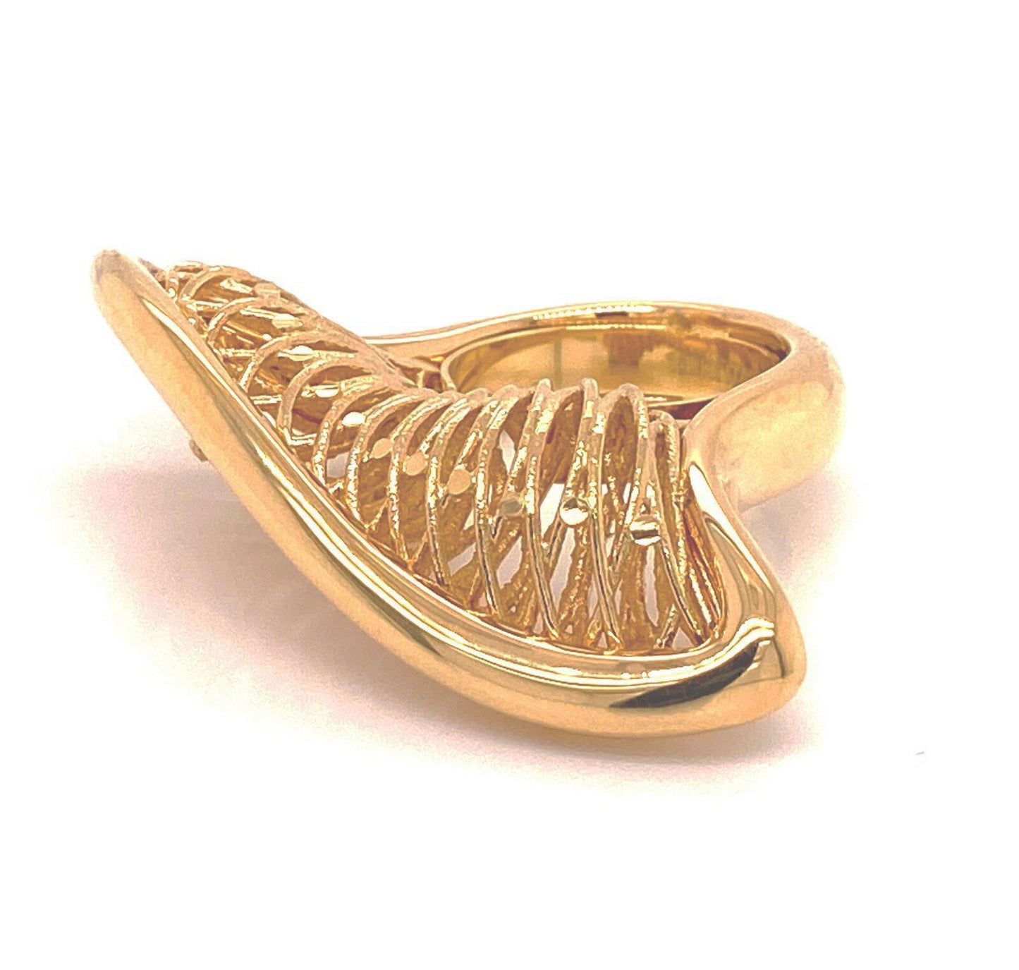 Filigree Basket Twisted 14k Yellow Gold Open Long Top Ring - Size 7