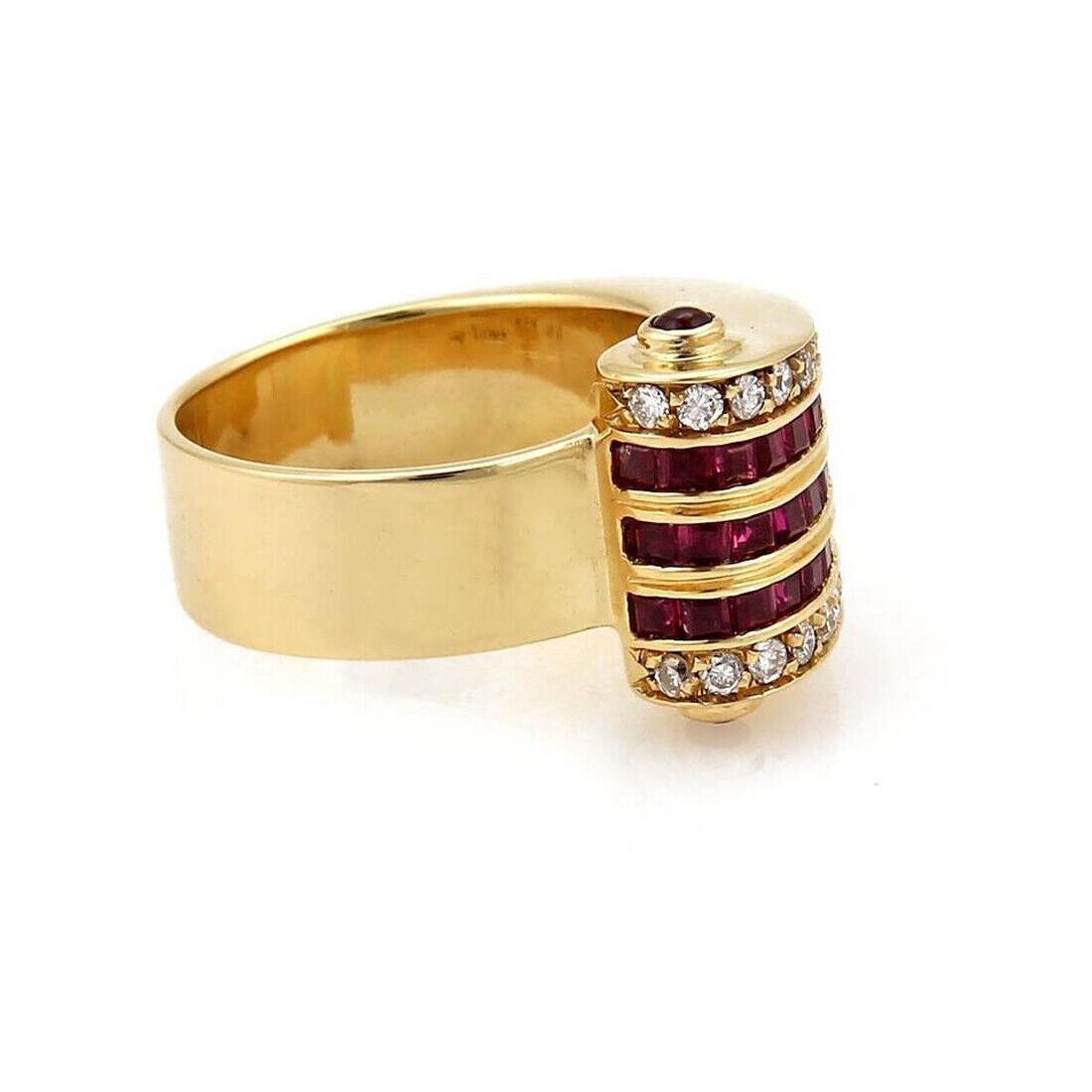 Gioielli Graser 1.50ct Diamond & Ruby 18k Yellow Gold Wave Band Ring - Size 7