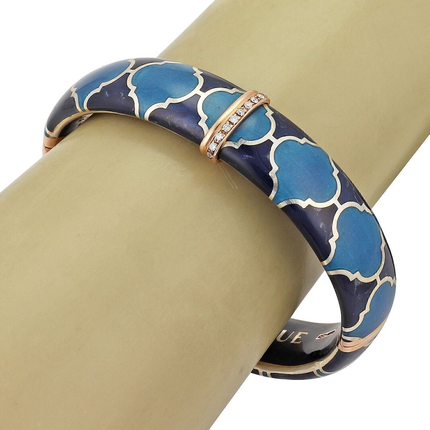 Nouvelle Bague Diamond Blue Enamel 18k Rose Gold & Sterling Bangle Bracelet