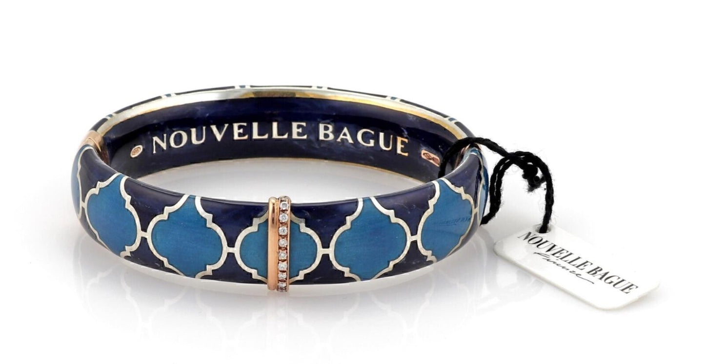 Nouvelle Bague Diamond Blue Enamel 18k Rose Gold & Sterling Bangle Bracelet