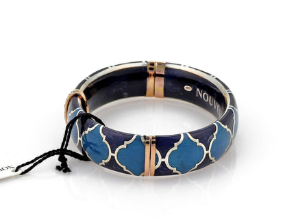 Nouvelle Bague Diamond Blue Enamel 18k Rose Gold & Sterling Bangle Bracelet