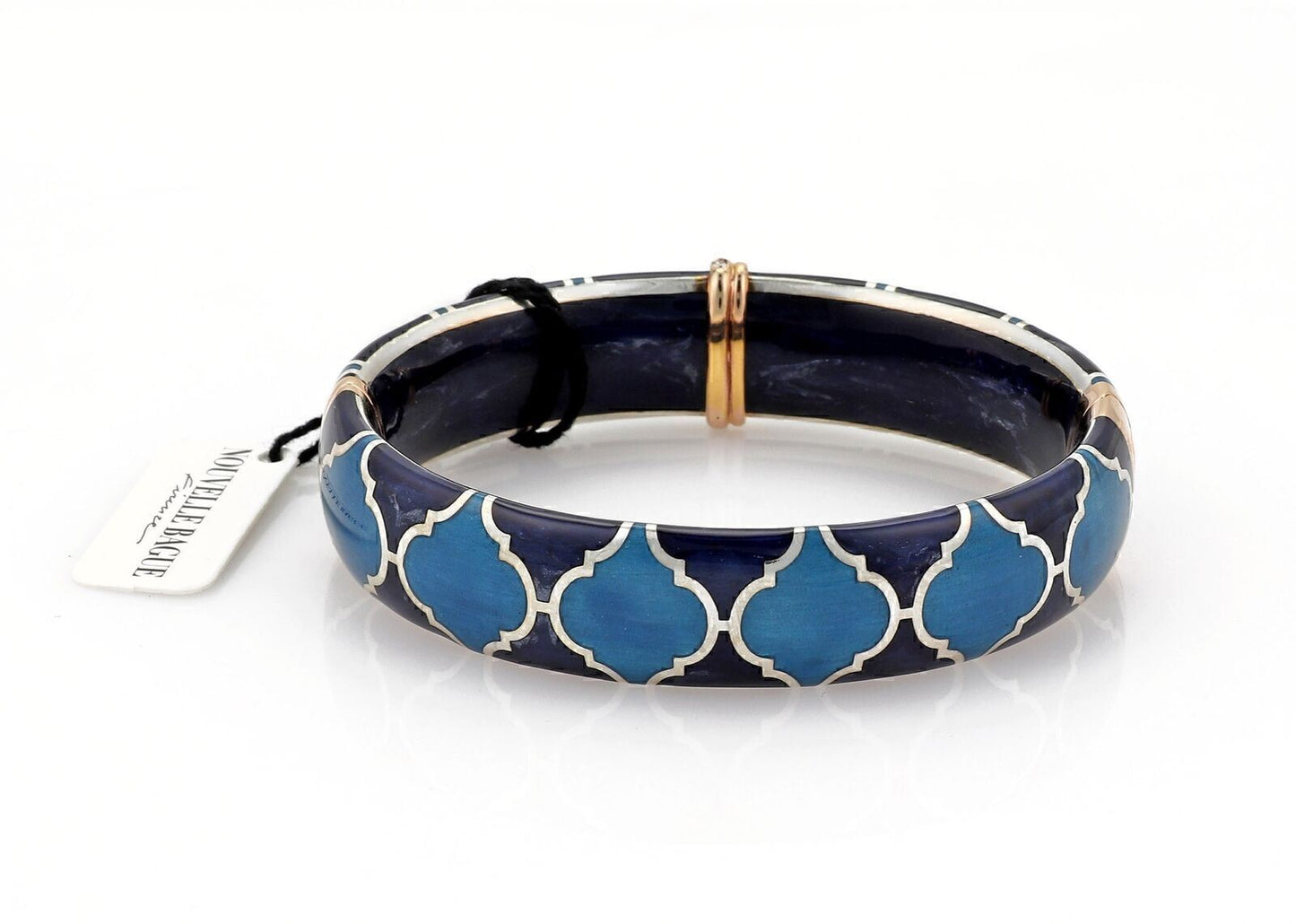 Nouvelle Bague Diamond Blue Enamel 18k Rose Gold & Sterling Bangle Bracelet