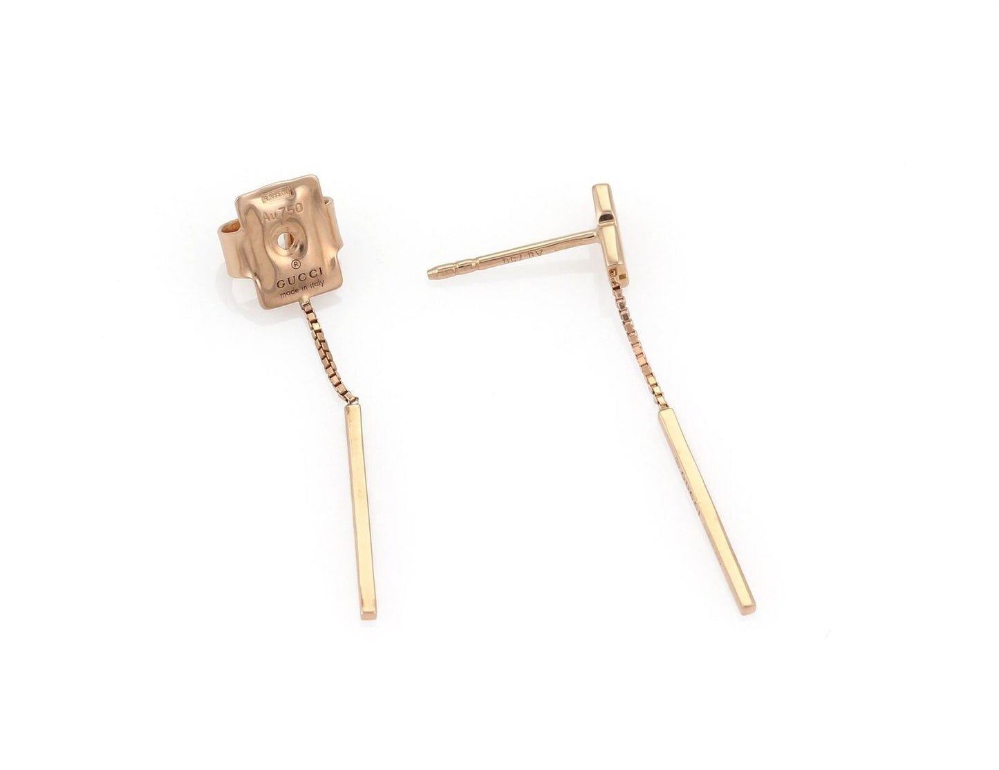 Gucci Logo 18k Pink Gold Double Long Bar Dangle Earrings