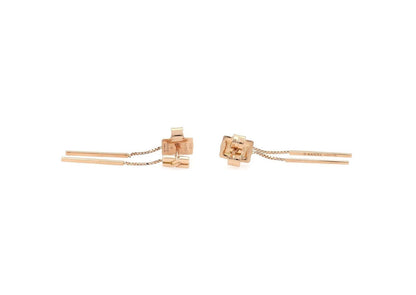 Gucci Logo 18k Pink Gold Double Long Bar Dangle Earrings