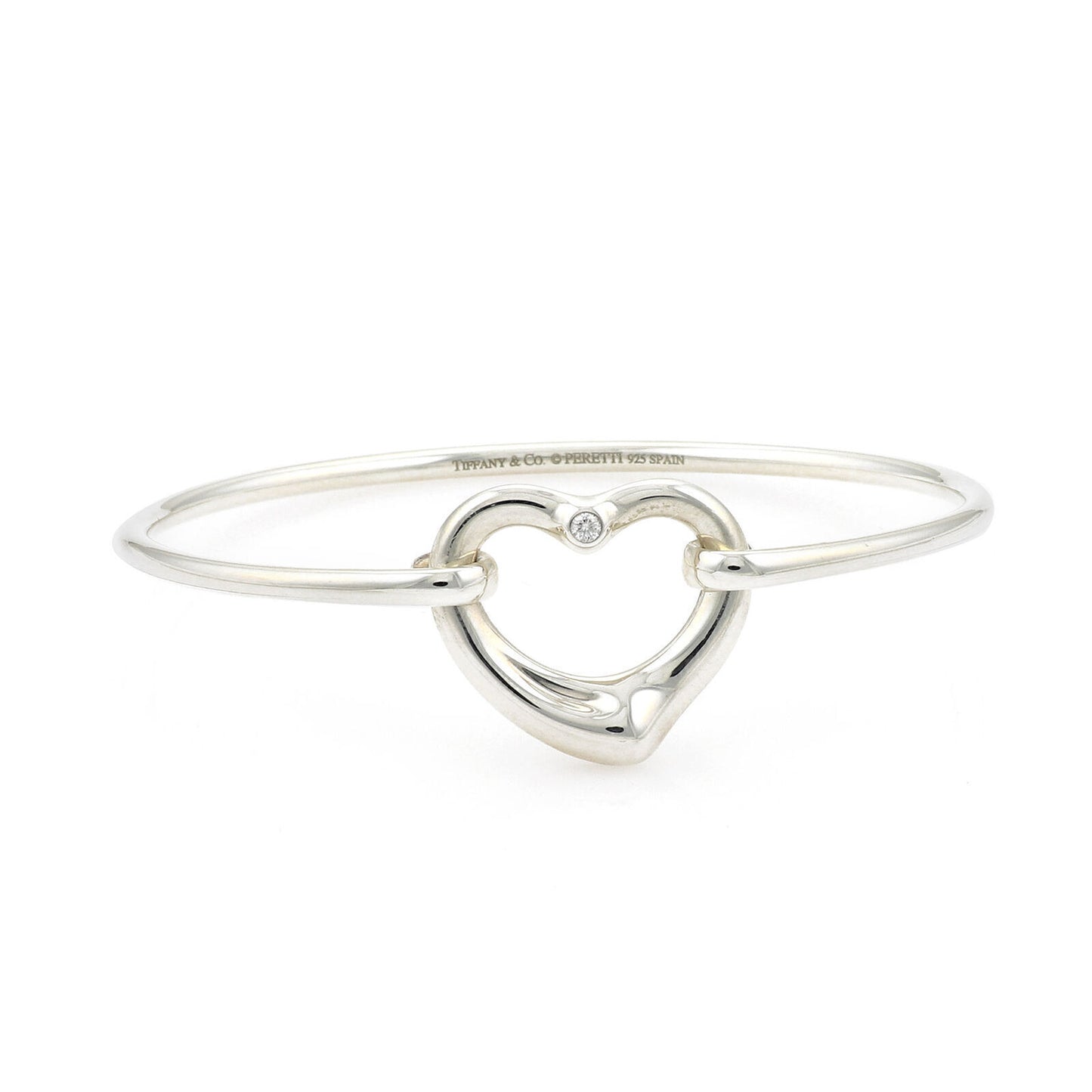 Tiffany & Co. Peretti Open Heart Diamond & Sterling Silver Bangle Bracelet