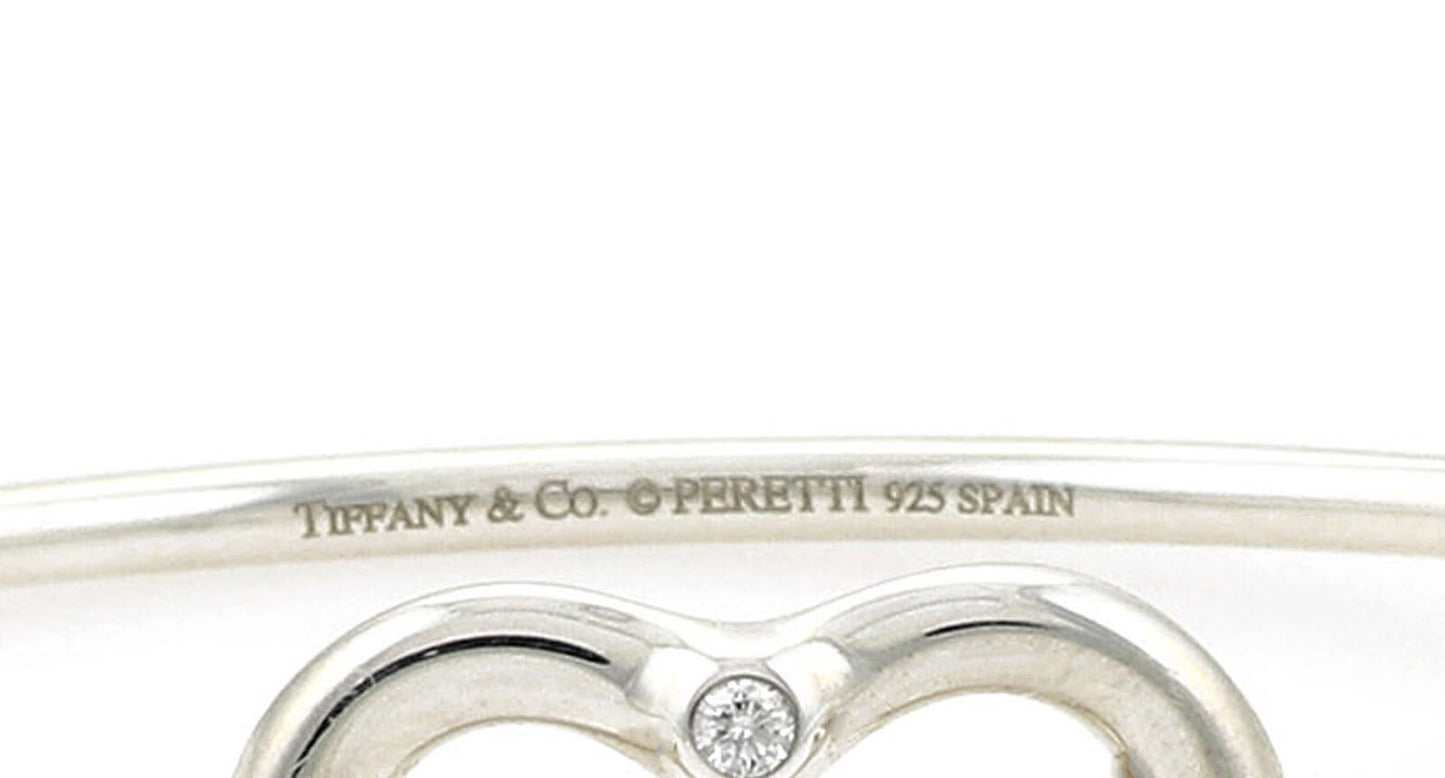 Tiffany & Co. Peretti Open Heart Diamond & Sterling Silver Bangle Bracelet