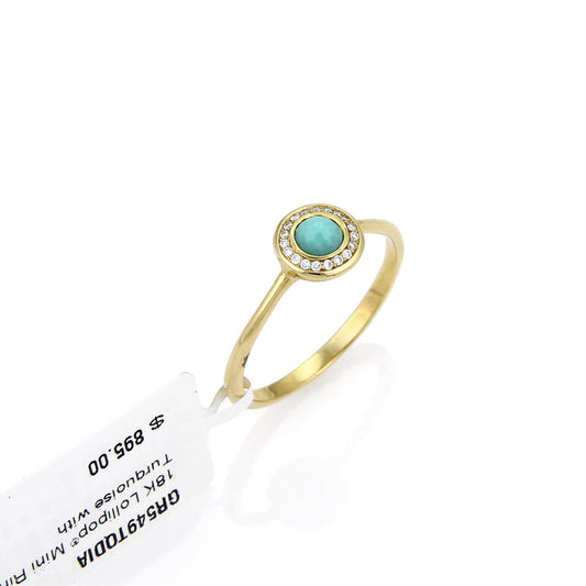 Ippolita Lollipop Turquoise & Diamond 18k Yellow Gold Mini Ring - Size 7