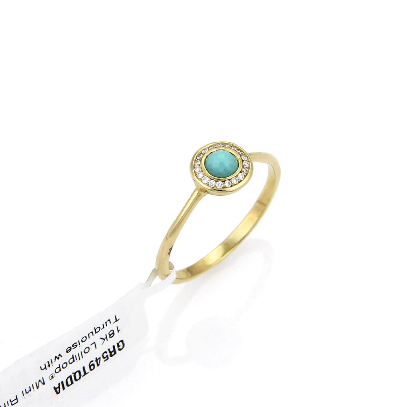 Ippolita Lollipop mini dome ring with turquoise and diamond accents in solid 18k yellow gold