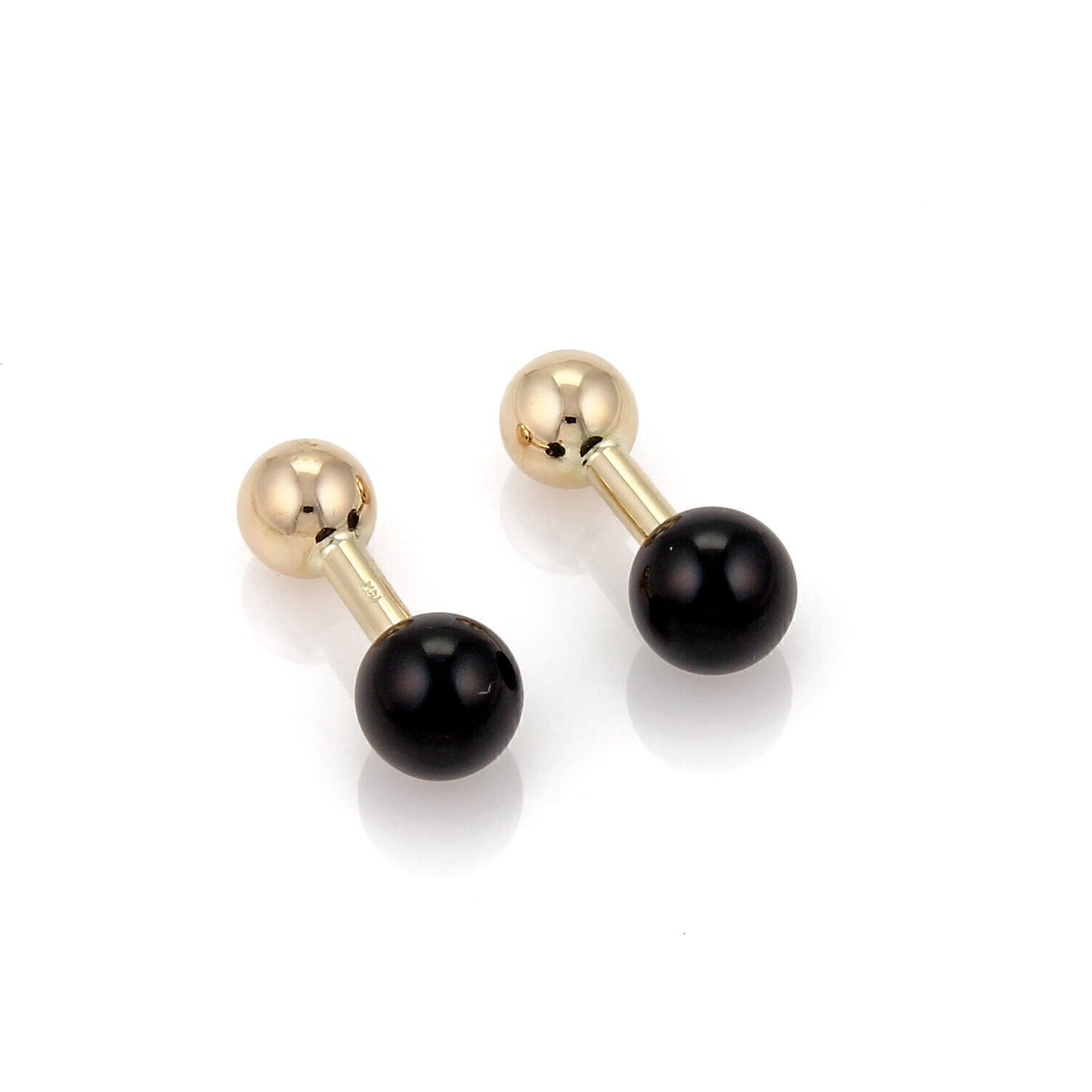 Onyx Ball & Stud  14k Yellow Gold Cufflinks