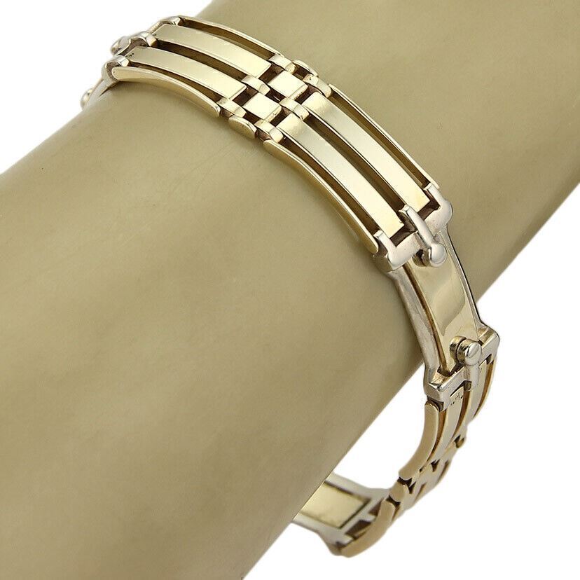 Long Curved 14k Two Tone Gold Fancy Gate Link Bracelet