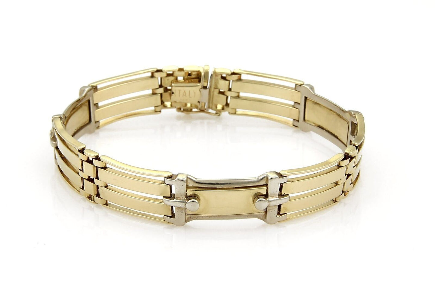 Long Curved 14k Two Tone Gold Fancy Gate Link Bracelet