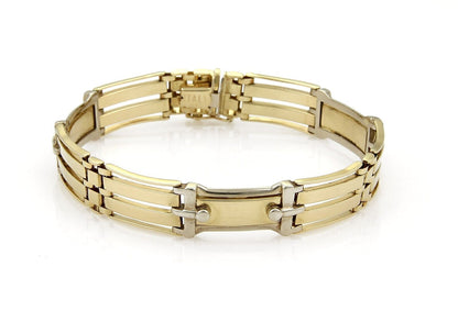Long Curved 14k Two Tone Gold Fancy Gate Link Bracelet
