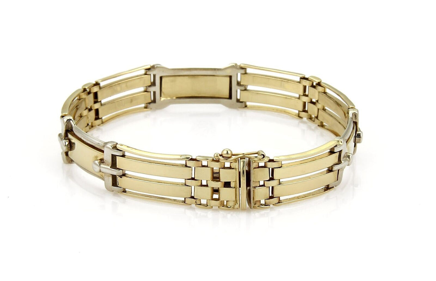 Long Curved 14k Two Tone Gold Fancy Gate Link Bracelet