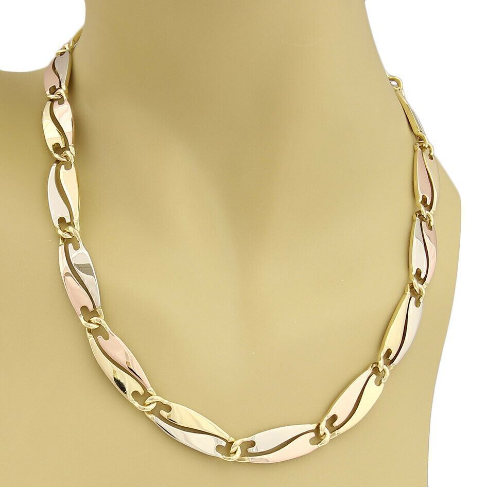 Quadri Gioielli 18k Tri Gold Fancy Long Curved Link Collar Necklace