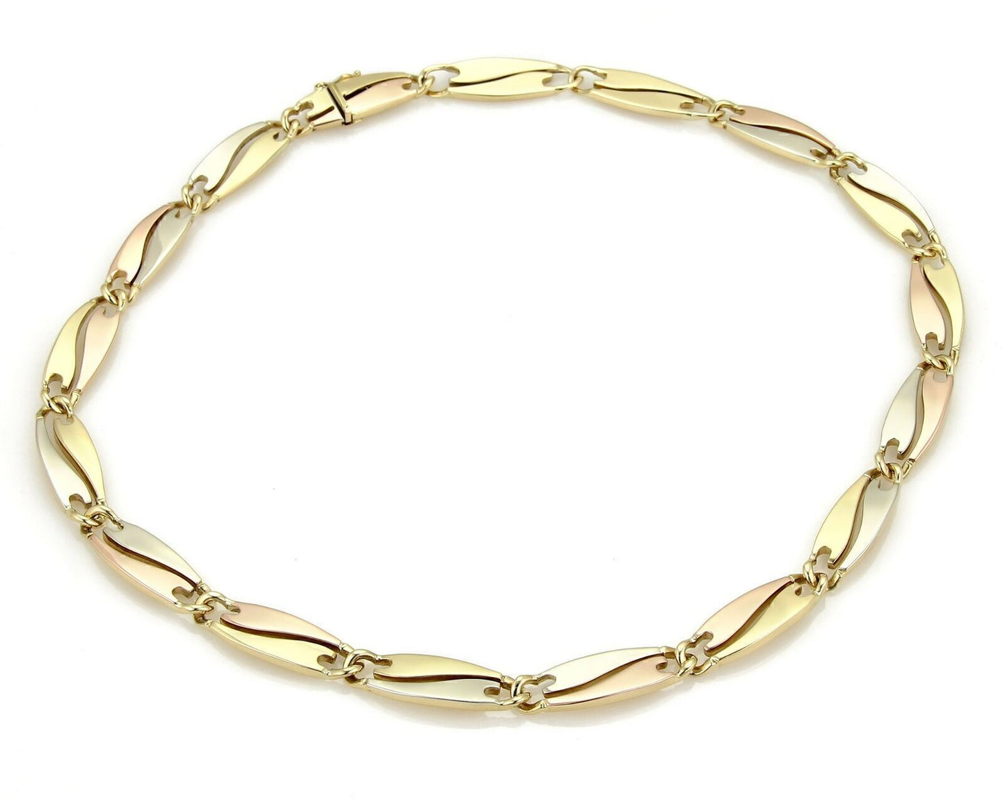 Quadri Gioielli 18k Tri Gold Fancy Long Curved Link Collar Necklace