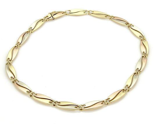 Quadri Gioielli 18k Tri Gold Fancy Long Curved Link Collar Necklace